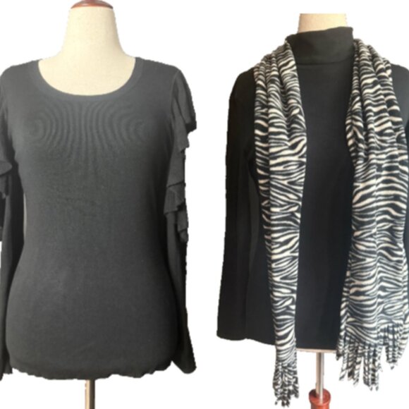 Max Studio Ruffle Sleeve Sweater + Turtleneck + Zebra Scarf Bundle M - Picture 1 of 13